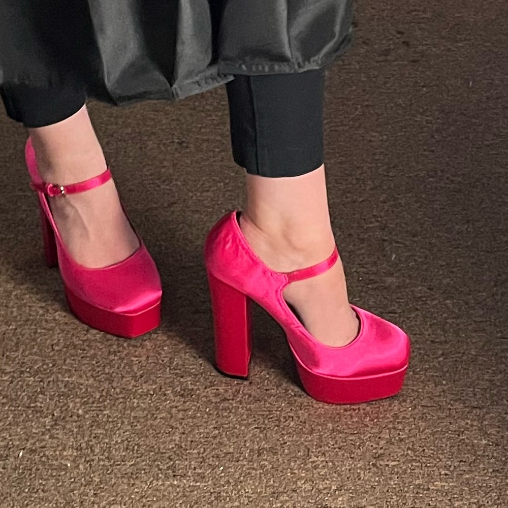 Pink Satin Platform Heels